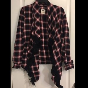 Wild Blue By Sadie Robertson Fringe Trim Jacket Light Weight Plaid Jacket